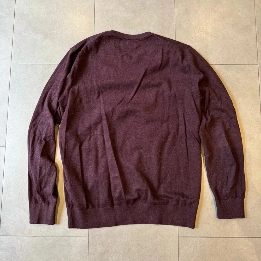 Denver Hayes Burgundy Cotton V-Neck Sweater - Picture 4 of 7